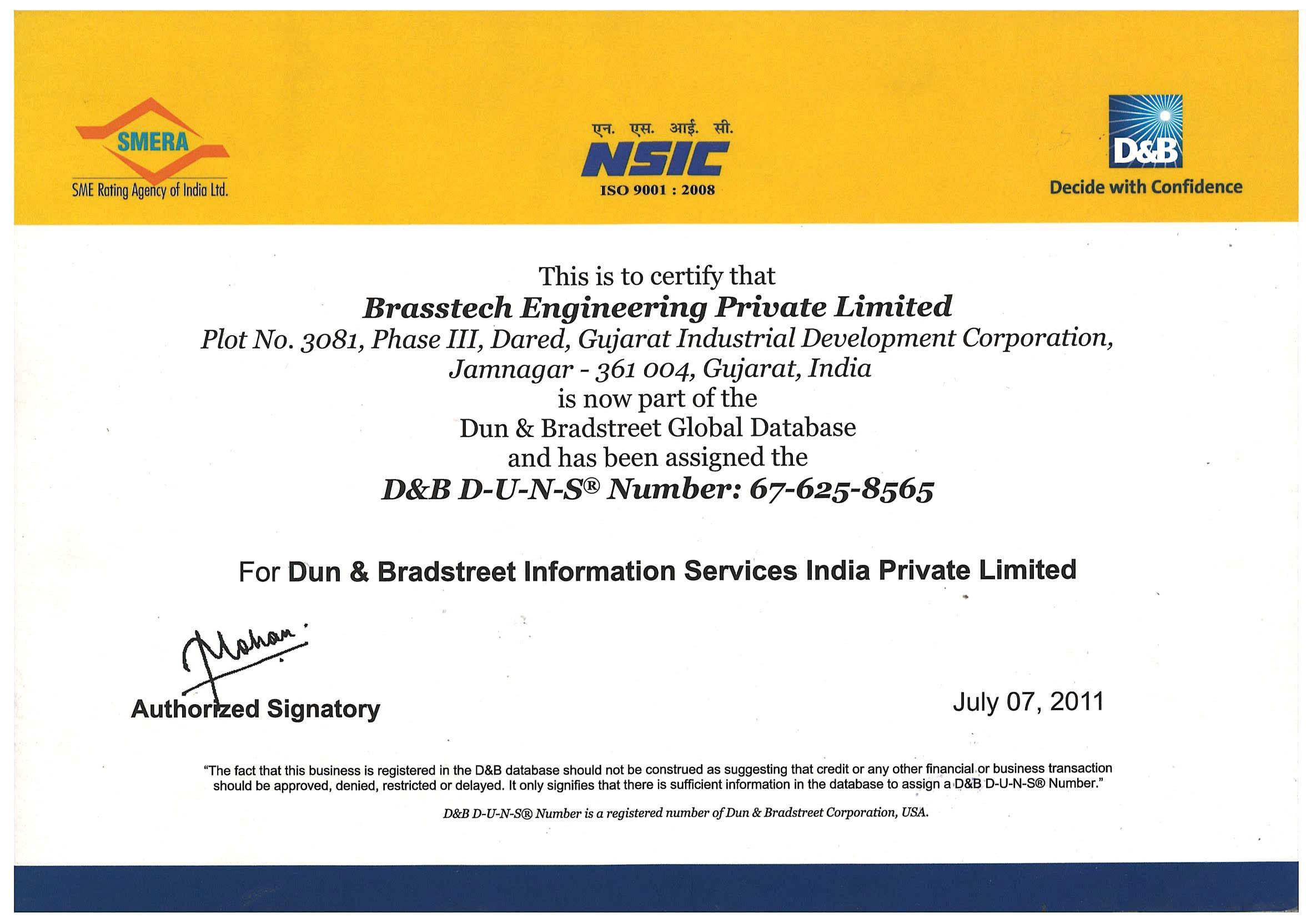 D&B Certificate