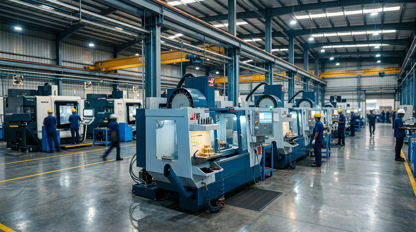Brasstech Engineering manufacturing facility in Dared GIDC, Jamnagar — CNC machining floor