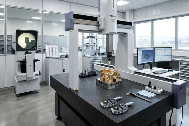 Quality inspection of a brass component with CMM and profile projector